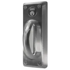Office lever lockset in satin stainless steel finish with Standard Bow lever. F09 function provides key-retractable latchbolt operation. Stainless steel construction suited for institutional door applications requiring ligature resistance.
