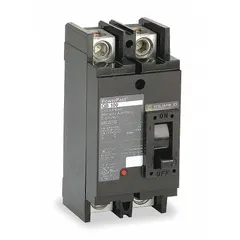 70 A, 2-pole molded case circuit breaker with a maximum interrupting rating of 25kA at 240V AC. Features fixed instantaneous trip and lug terminal connections. Suitable for overcurrent protection in branch circuits of commercial and industrial electrical distribution systems.