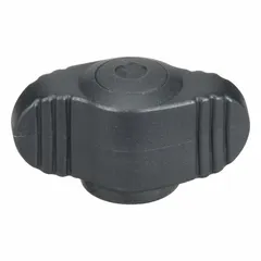 Wing knob with threaded hole for manual clamping, positioning, and adjustment on machinery, jigs, and fixtures. Plastic body with brass #8-32 thread insert. 28 mm diameter, 6 mm thread length. Wing design enables hand tightening without tools.