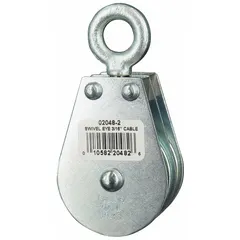 Swivel-Eye Attached Pulley Block, 600 lb Working Load Limit, Wire Rope, Zinc Finish