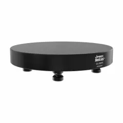 Round carbon steel machinable support pallet with 196 mm outside diameter and 8.01 kg weight. Includes pull studs and is compatible with pull stud part number QL-200805. Used in CNC machining as a rigid, repeatable workholding platform for milling, drilling, or turning operations.