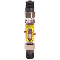 This HEDLAND flowmeter is a scale-type, variable area inline meter for water, measuring flow in liters with +/-5% accuracy. It features universal mounting orientation, Buna-N seals and O-rings, and a remote output for monitoring. Typical applications include industrial water systems, cooling loops, and process control.