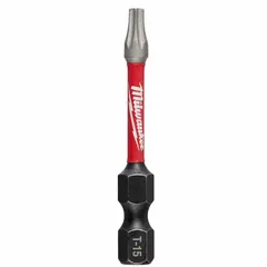 This impact-rated Torx bit features a T15 tip size and a hex shank for secure retention in impact drivers. Made from alloy steel, it is suited for driving Torx fasteners in assembly, maintenance, and repair tasks.