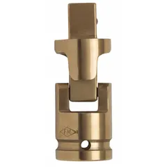 Non-sparking flex hand socket adapter with 3/8 in square input and output drive, 2 in overall length. Features a locking mechanism. Used in industrial environments requiring spark-resistant tools, such as refineries and chemical plants.