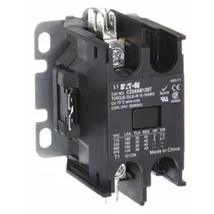 Single-phase HVACR definite purpose contactor with a 1NO main pole contact form. Coil voltage 24V AC, maximum voltage rating 690V AC, 40 A rating. Quick-disconnect terminals, A frame size. Suitable for switching compressors, fan motors, and refrigeration units.