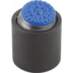 Tapped gripper with a polyurethane pad (Shore 60 hardness) for non-marring, high-friction clamping. M6 thread, 7 mm tap depth, 10 mm pad diameter, 17 mm outer diameter, 24 mm overall length. Used in workholding and positioning for machining, assembly, and material handling.