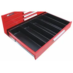 This KENNEDY divider organizes tools and small parts within a 34-inch drawer. It features five compartments and a 4-inch insert, designed for use in compatible Kennedy-brand tool chests. Commonly used in maintenance shops and industrial workstations to separate wrenches, sockets, and bits.