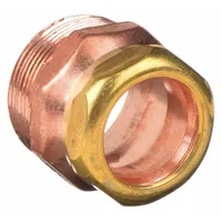 Wrot copper adapter with male NPT thread on one end and compression connection for copper tube size on the other. Used to join threaded pipe to copper tubing in drain, waste, and vent systems. Suitable for transitioning between pipe and tubing in plumbing applications