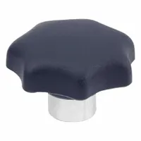 7-arm knob with threaded hole, 32 mm diameter, M6 thread. Plastic body with steel thread insert. Used for hand-tightening applications in machinery, jigs, and fixtures