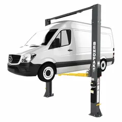 2-post vehicle lift with 10,000 lb load capacity. Minimum lift height 4 1/4 in, maximum lift height 82 in. Designed for raising cars and light trucks for maintenance, repair, and inspection in industrial garages and service centers.