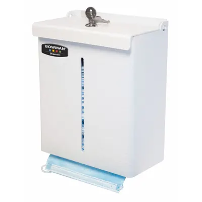 BOWMAN DISPENSERS Disposable Mask Dispenser, ABS Plastic, White, with 2 Keys - Disposable Mask Dispensers