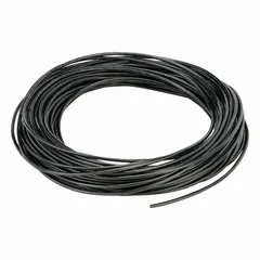 Metric polyurethane tubing with 2.5 mm inner diameter and 4 mm outer diameter, supplied in a 100 ft length. Black in color with Shore A 90 to 95 hardness. Rated for maximum operating pressure of 190 psi at 180°F. Suitable for pneumatic and fluid transfer applications in industrial automation, robotics, and instrumentation.