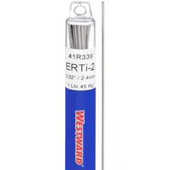 Titanium filler rods for gas tungsten arc welding (GTAW/TIG) of commercially pure titanium. As welded, yield strength is 40 ksi and tensile strength is 50 ksi. Supplied in a 1 lb package of 3/32 in diameter by 36 in long rods.