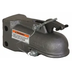 This adjustable coupler is designed for connecting a trailer to a tow vehicle in heavy-duty towing applications. Made of steel with an unfinished finish, it has a gross towing weight capacity of 15,000 lb and weighs 14 lb.