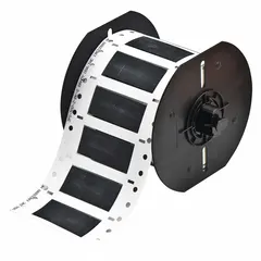 Polyolefin precut sleeve label roll, black matte finish, measuring 1/2 in x 2 in. Designed for wire gauges 1 AWG to 8 AWG. Compatible with BBP33 printer series for on-demand wire identification and marking in electrical panel labeling and cable management.