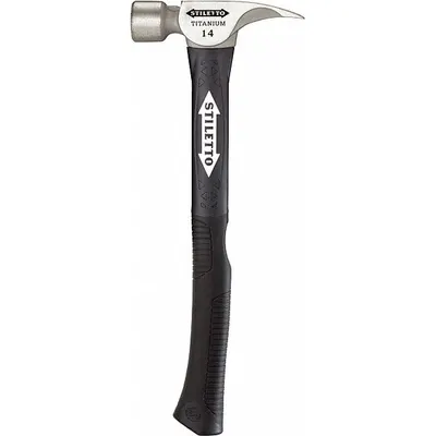 STILETTO Straight Claw Hammer: Titanium, Ribbed Grip, Fiberglass Handle, 14 oz Head Wt - Titanium Straight-Claw Hammers