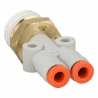 SMC Push-Fit Wye Fitting: 1/8 in OD x 1/8 in OD x 1/4 in Pipe x 1/8 in Pipe Size, White (MPN KQ2U01-35AS)