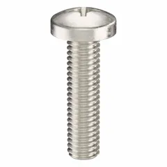 Pan head machine screw made from 316 stainless steel with a plain finish. Features a #4 Phillips drive and measures 1-1/2 inches in length with 3/8-16 thread. Suitable for fastening metal components in industrial assemblies, including machinery enclosures, panels, and brackets. Sold in a pack of 5.