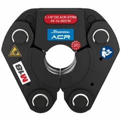 Steel press jaw designed for crimping 1 1/8 in copper (HVAC) tubing, compatible with Streamline ACR pipe. Works with both standard and extended press tools to form mechanical joints in refrigeration and air conditioning systems.