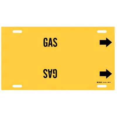 BRADY Pipe Marker: Gas, Yellow, Black, Fits 10 to 15 in Pipe O.D., 1 Pipe Markers - Gas Strap-On Pipe Markers