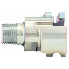 Steel quick-connect air coupling plug with 3/8"-18 thread and sleeve locking type. 1/2" body size, 3/8" hose fitting. Used for pneumatic system connections in industrial air tools and compressors.