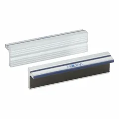 Aluminum magnetic vise jaw caps for 8-inch vise jaw width. Each cap measures 8 inches long and 5 inches wide. The magnetic backing enables quick attachment to vise jaws, protecting workpiece surfaces from marring during clamping operations.
