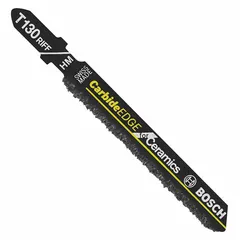Carbide grit jigsaw blade with a rigid carbide cutting edge, designed for straight cuts in tile and masonry. Blade length is 3-1/4 inches. Suitable for cutting ceramic, porcelain, and stone materials in renovation and construction applications.