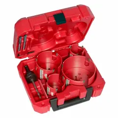 This hole cutter kit is designed for cutting clean holes in wood. It is suitable for use in construction and woodworking applications where precise, efficient hole cutting is required.