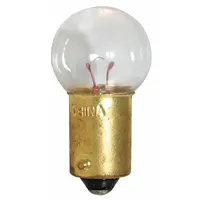 This miniature bayonet base lamp features a BA9s single-contact base and a G4-1/2 globe shape. It operates at 5.1V AC and produces white light. Commonly used as a replacement lamp in indicator lights, panel displays, and small appliances