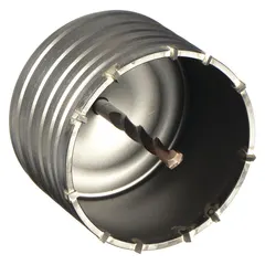 Two-piece shankless core bit head with SDS Max shank for dry drilling in masonry and concrete. Core diameter 4 in, core body length 2 5/8 in, overall length 7 in. Suitable for creating clean holes in construction and renovation applications.