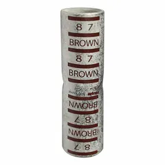 This crimped butt splice compression connector is designed for joining 500 kcmil copper conductors. It features a copper barrel construction with a brown color code and requires Die Code 87 for installation. The overall length is 2.78 inches. Typical applications include power distribution, switchgear, and heavy machinery installations requiring reliable, low-resistance connections.