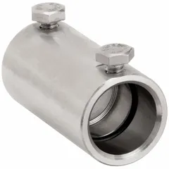 This 1/2 in trade size set screw conduit coupling joins two lengths of EMT in a conduit run. Made of 316 stainless steel with a polished finish, it is suitable for corrosive environments. Overall length is 1 11/16 in.