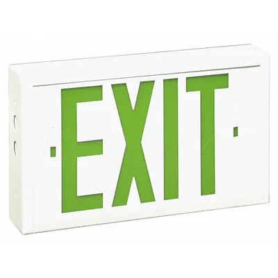 BIG BEAM Exit Sign: LED, White, Green, 2 Faces, Ceiling/End/Wall, Not Battery Powered - Steel Lighted Exit Signs