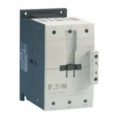 This EATON non-reversing IEC contactor is rated for 170 A and features 3 poles with 3 normally open (NO) contacts. It operates on a 24 V DC coil and includes integrated surge suppression. Typical applications include motor starting and stopping, lighting control, and power switching in industrial environments.
