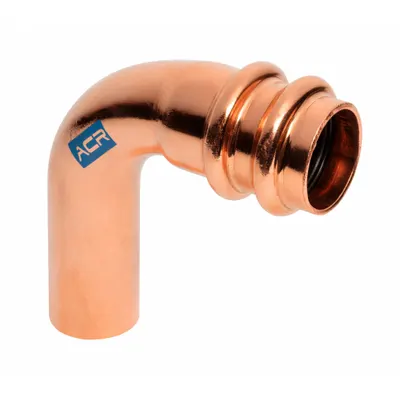 STREAMLINE Crimp Elbow Fitting: 90° Elbow, 5/8 in CTS x 5/8 in CTS x 5/8 in CTS size - Refrigeration Copper & Bronze Press Tube Fittings
