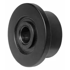 Flanged yoke track roller with 2-1/4 in roller diameter and 1 in bore diameter. Made of alloy steel, rated for -40°F to 250°F. Used for guiding and supporting loads along tracks or rails in material handling systems, conveyor lines, and industrial machinery.