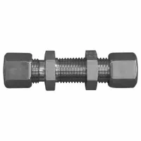 This flareless bite-type compression fitting from the Volz series connects two 18 mm OD tubes without flaring. Made of stainless steel, it provides a leak-tight seal in hydraulic and pneumatic systems for industrial fluid handling