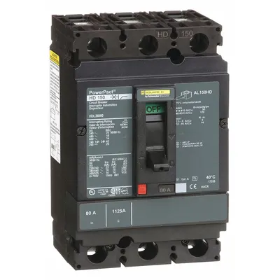 SQUARE D Molded Case Circuit Breaker: 80 A Amps, 25kA at 240V AC, Fixed, Line/Load Lug - H-Frame Square D Molded Case Circuit Breakers