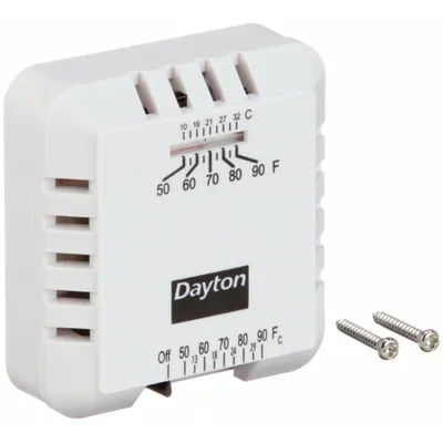 Dayton Low Voltage Thermostat: Heat Only, R/W, Auto-On, On-Off, On-Off/Auto-On - Analog Thermostats
