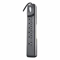 WOODS Surge Protector: 6 Outlets, 4 ft Cord Lg, 1,440 J Rated Energy, 15 A Current, Black, 5-15P (MPN 41494)