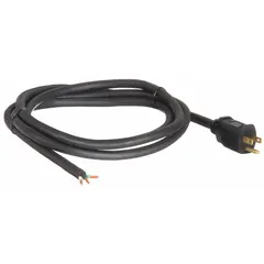 This 8-foot power cord features a 5-15P plug and bare wire receptacle for field termination. The 3/12 conductor configuration and SJO rubber jacket provide flexibility for temporary or permanent connections in industrial and commercial settings. Rated 125V AC.