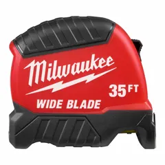 This 35 ft tape measure features SAE inch graduations with 1/16 in increments and a nonmagnetic single hook tip. The manual lock mechanism secures the blade, and the black plastic case provides housing. Typical applications include linear measurements in construction, fabrication, and maintenance tasks such as framing and layout.