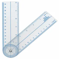 Plastic manual-reading miter protractor with a measurement range of 0° to 180°. Features 1mm graduations and 0.05mm accuracy. Used for angle measurement, layout, and inspection in machining, woodworking, and fabrication tasks.