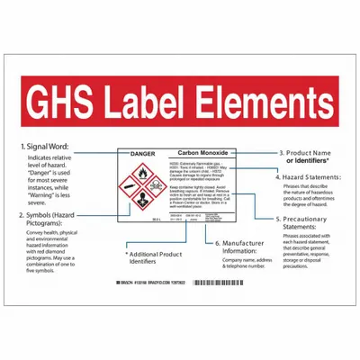 BRADY Sign: GHS Label Elements, GHS Label Elements, White, Polyester - Safety