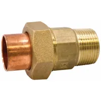This low-lead cast copper and bronze tube fitting features a cup x male NPT connection, sized for 1 in CTS copper tube to 1 in pipe. Made of brass, it is used in plumbing systems for joining copper tubing to threaded pipe connections