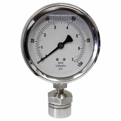 KODIAK CONTROLS Vacuum Gauge: KC301, 4 in Dial, 316 Stainless Steel, 316 Stainless Steel - Dial Pressure Gauges with 316 SS Female-Threaded Mini-Seal