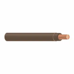 8 AWG stranded copper building wire with one conductor, rated 600 V and 90 °C for dry or wet locations. Suitable for general-purpose power and lighting circuits in commercial and industrial installations. Brown insulation, 1,000 ft length.