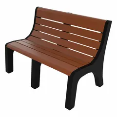 The ULTRASITE Newport Outdoor Bench (PB 4BRONEW) is a vandal-resistant resinwood bench with a 48-inch overall length and 33 3/8-inch overall height. It features a brown seat and black frame, suitable for parks, transit stations, and other public spaces requiring durable seating.