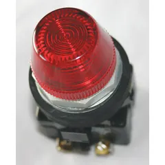 Red LED pilot light from the HT800 series for 30 mm panel mounting. Rated for 120 V AC supply voltage. Used as a visual indicator for machine status, power-on, or alarm conditions in industrial control panels and automation systems.