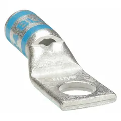 This one-hole compression lug is designed for terminating 6 AWG stranded copper wire to a #10 stud or bus bar. Constructed from copper for electrical conductivity, it provides a secure, low-resistance connection suitable for power distribution and control panel applications.